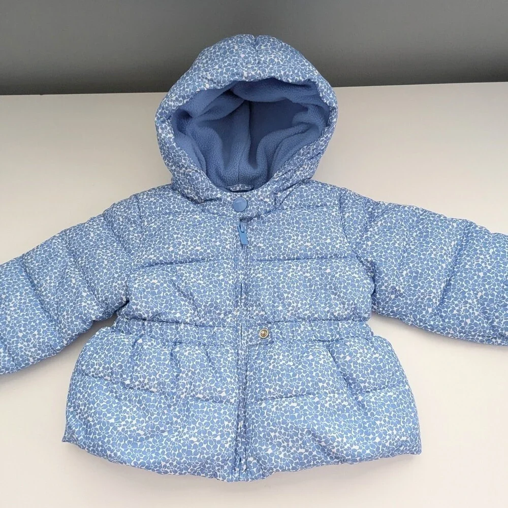 Baby GAP (12-18 Months) Blue & White Hooded Puffer Jacket